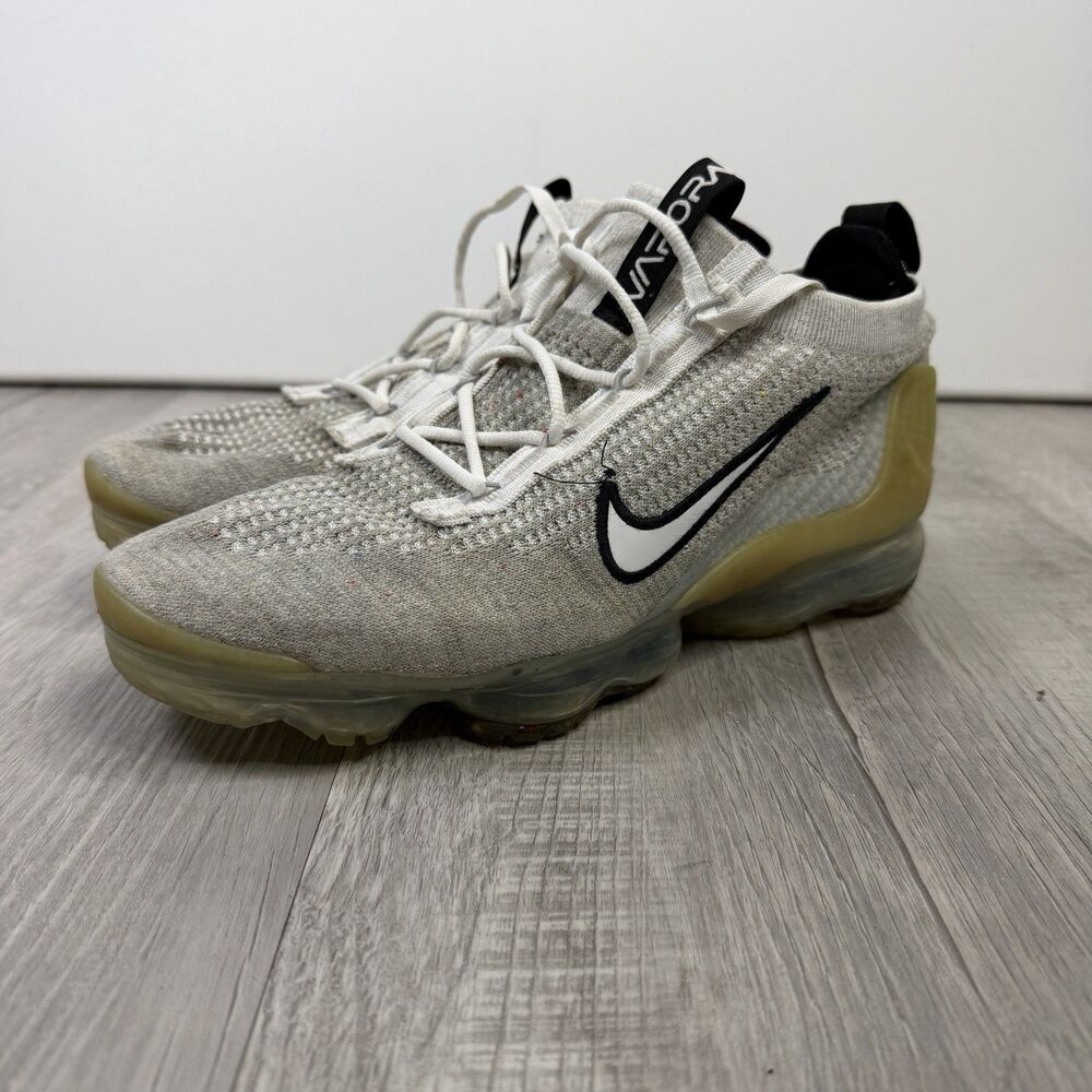 Nike Air VaporMax 2021 Flyknit White Metallic Silver Shoes Men 9.5 DH4084-100 D